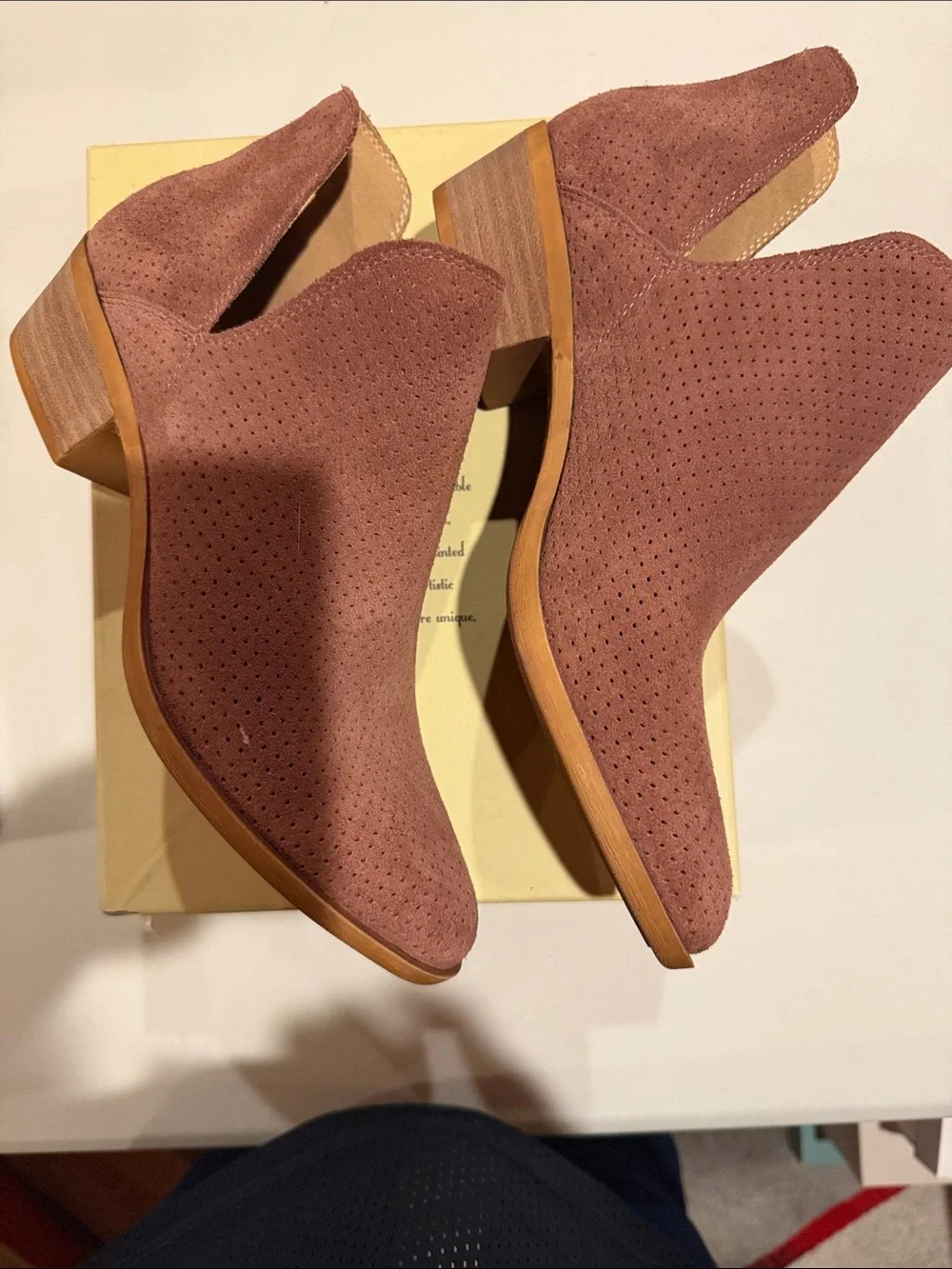 Lucky Brand Perforated Suede Ankle Booties - Dusty Mauve